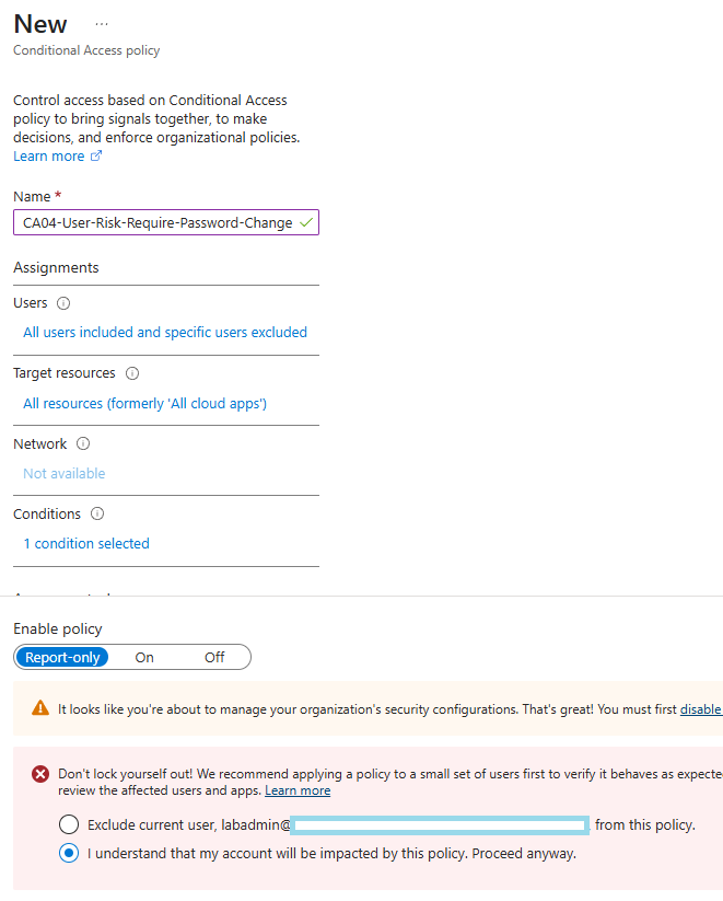CA04 User Risk Require Password Change policy configuration